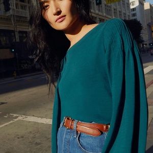 NATION LTD Sabine Crew w/ Shoulder Detail in Deep Teal M